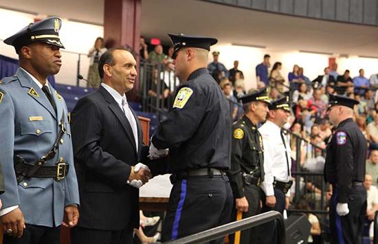 Freeholder Director Thomas A. Arnone congratulated his nephew Kiel C. Arnone at Monmouth County Police Academy Graduation at Brookdale Community College on May 23, 2013. Kiel Arnone graduated as part of the 61 member 39th Class of Special Law Enforcement Officer- Class II . 